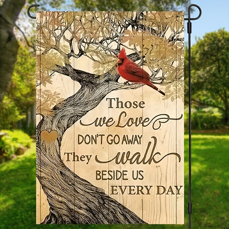 "Those We Love Don't Go Away" Memorial Garden Flag with Cardinal Bird & Tree Design