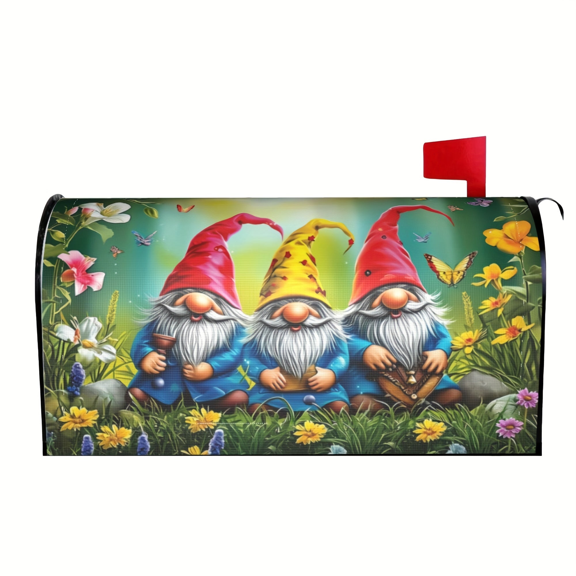 Three Gnomes Siting In The Grass Mailbox Cover