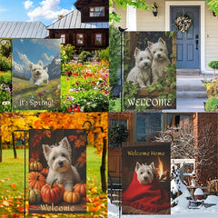 4pcs/Set, West Highland Terrier Theme Different Seasonal Festival Garden Flag