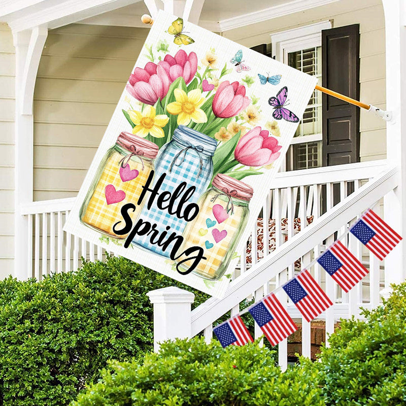 Welcome Spring Mason Jar Flowers Decorative Garden Flag