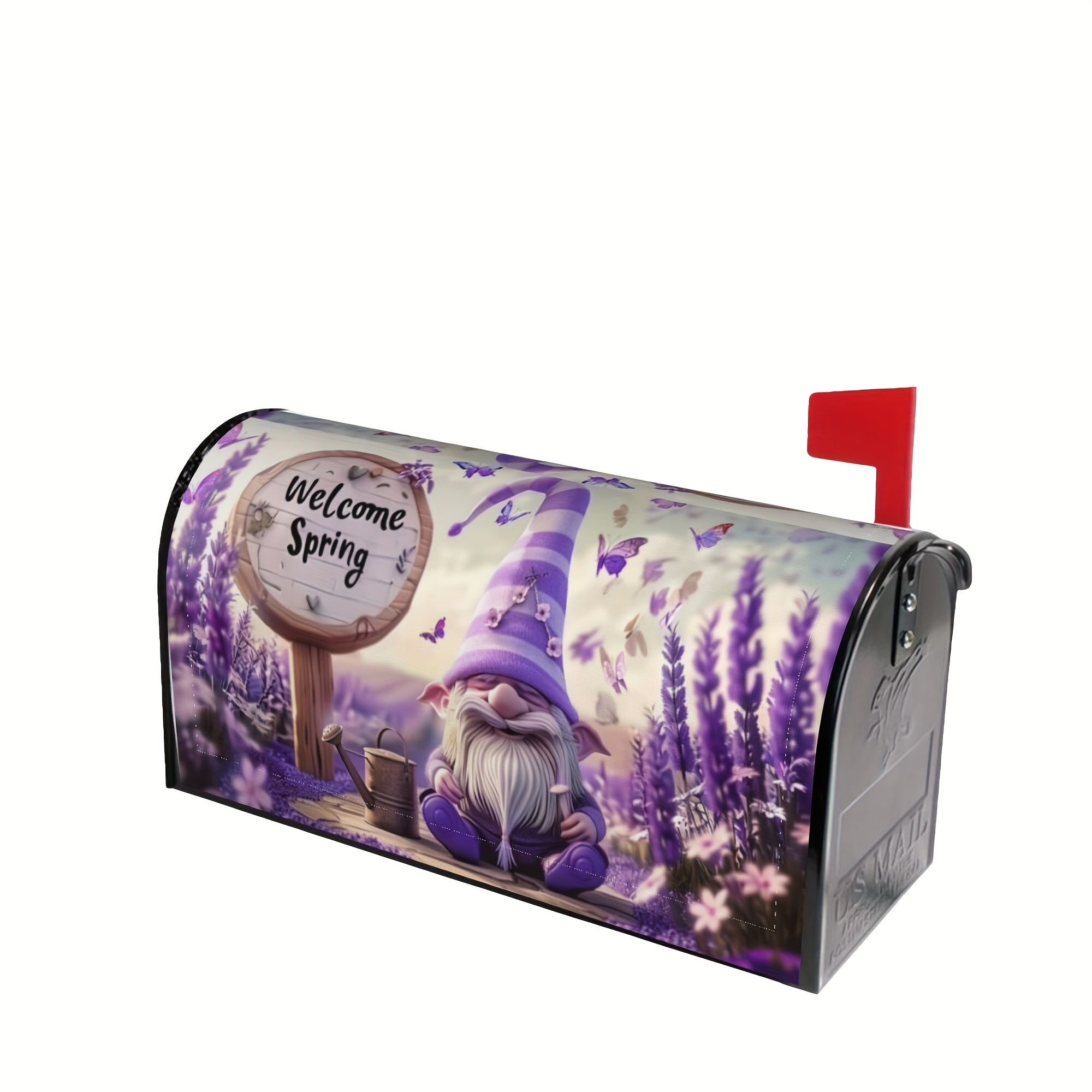 Garden Gnome Lavender Flowers Mailbox Cover