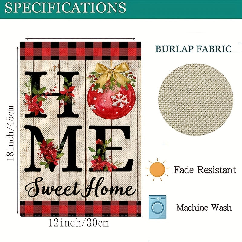 "Home Sweet Home" Red Checkered Burlap Christmas Flag