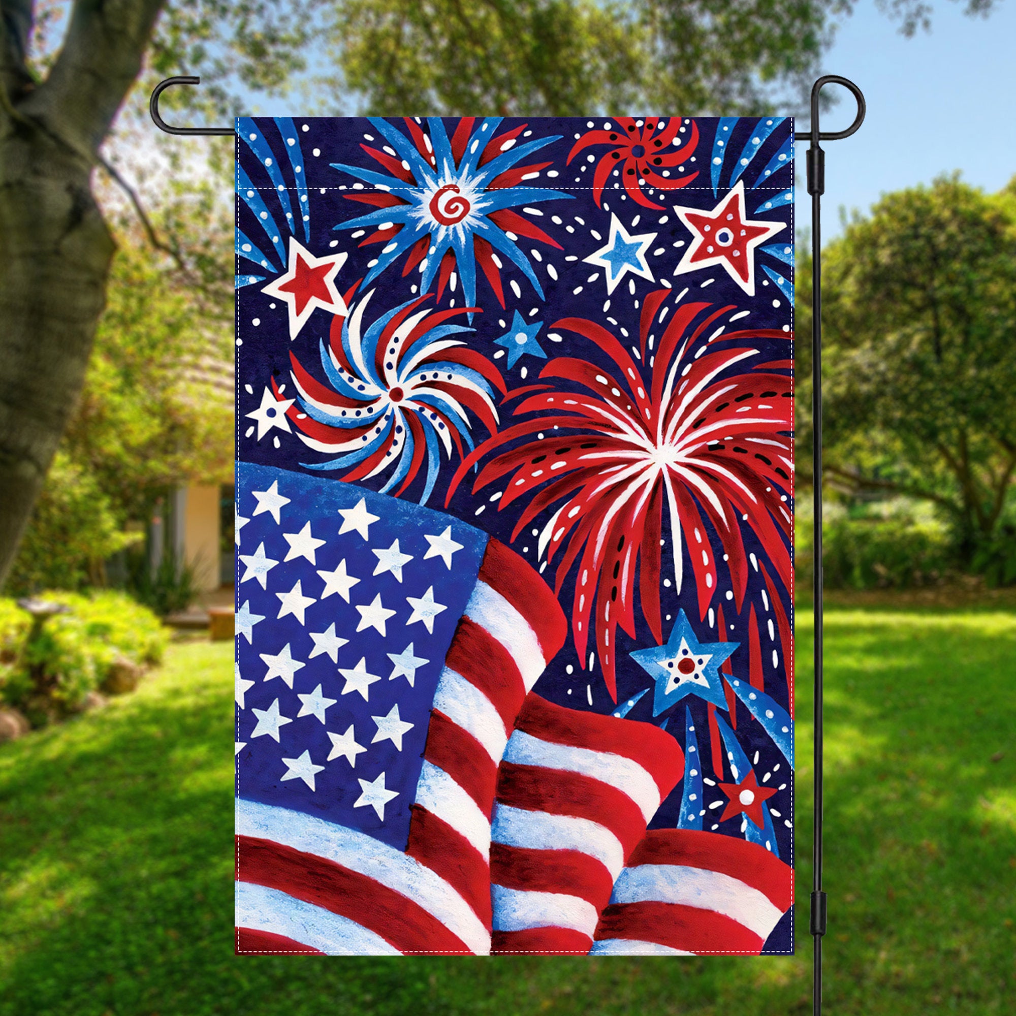 Vibrant 4th of July Patriotic Garden Flag