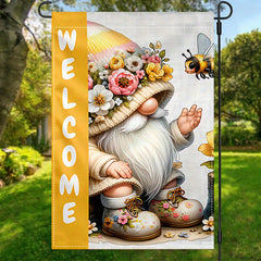 Charming Gnome & Bees Welcome Garden Flag