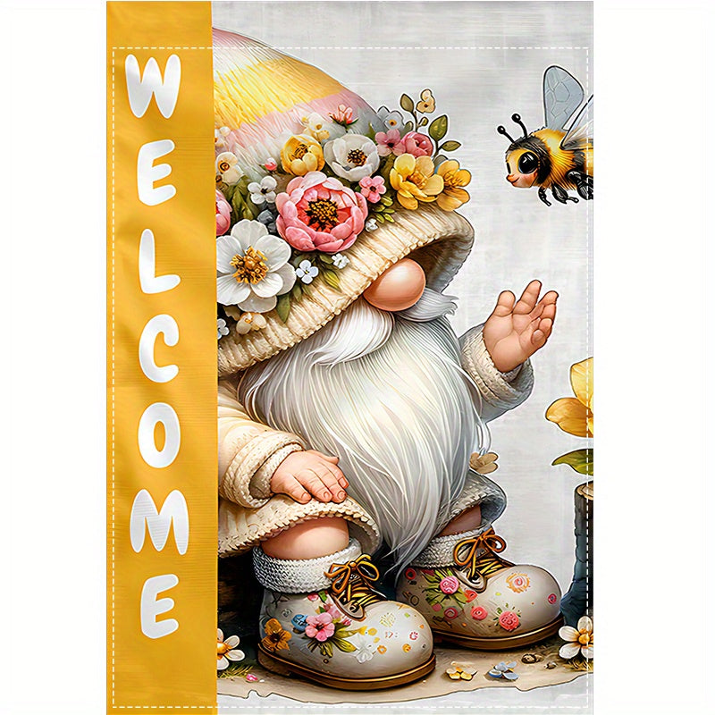 Charming Gnome & Bees Welcome Garden Flag