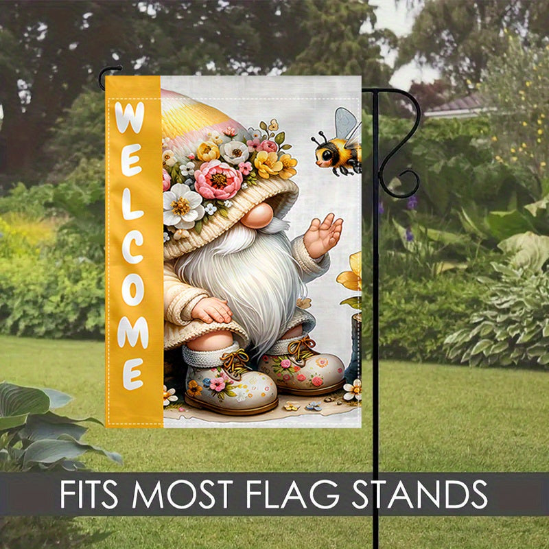 Charming Gnome & Bees Welcome Garden Flag