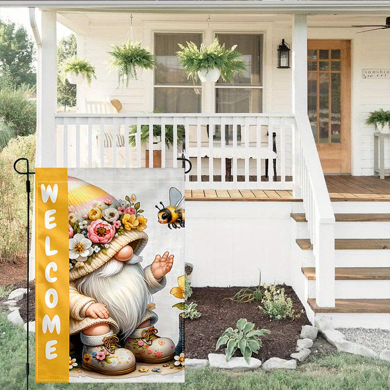 Charming Gnome & Bees Welcome Garden Flag