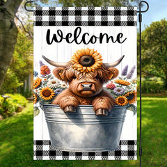 Cute Highland Cow Welcome Garden Flag