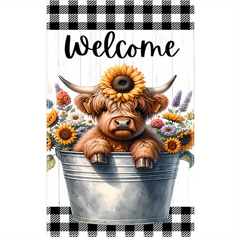 Cute Highland Cow Welcome Garden Flag