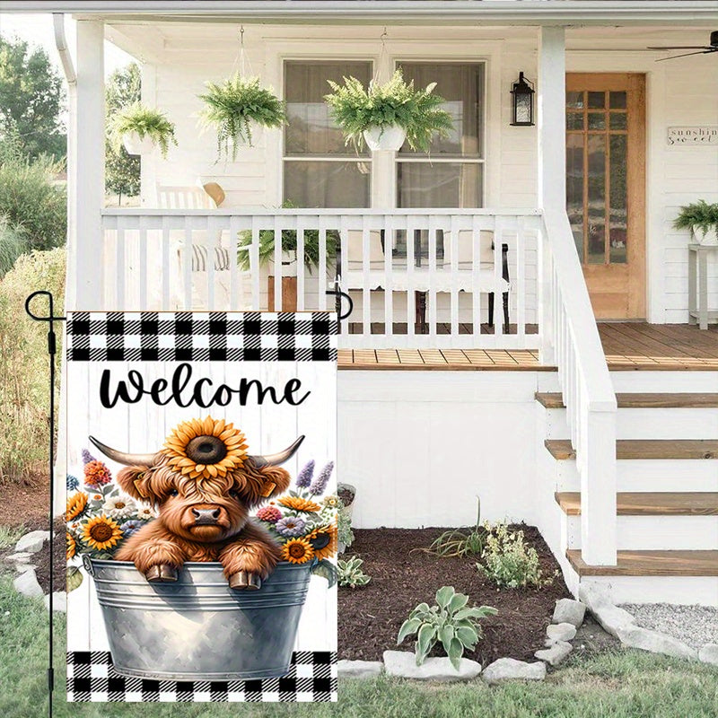 Cute Highland Cow Welcome Garden Flag