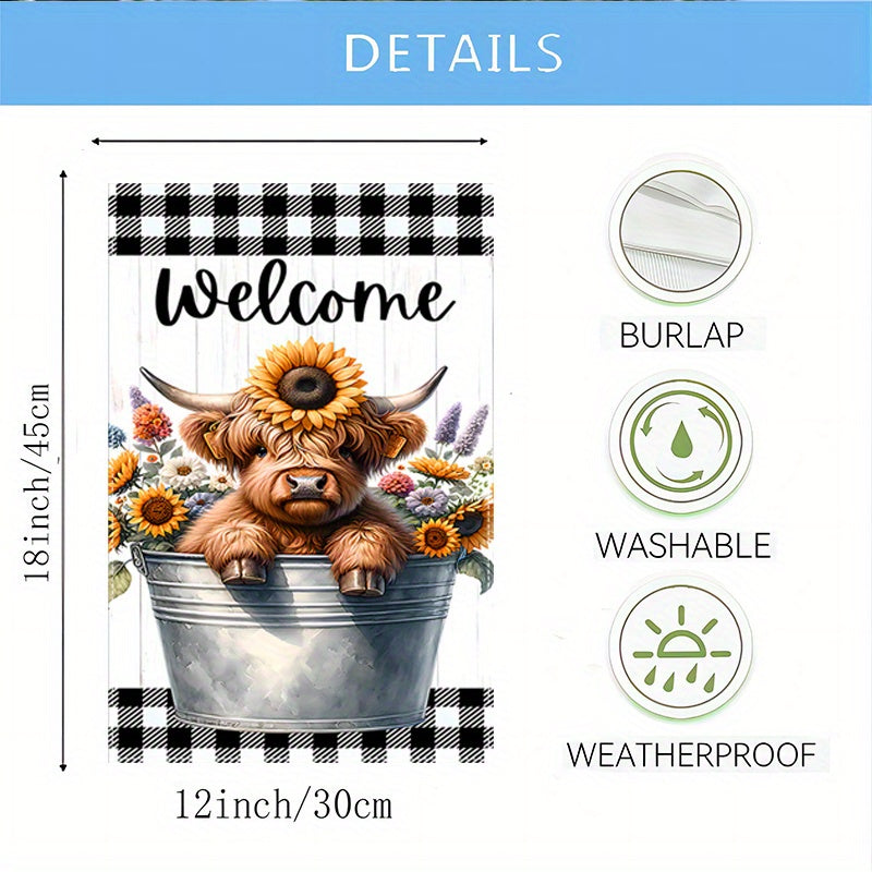 Cute Highland Cow Welcome Garden Flag