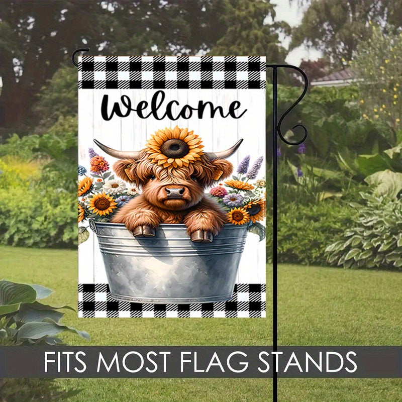 Cute Highland Cow Welcome Garden Flag