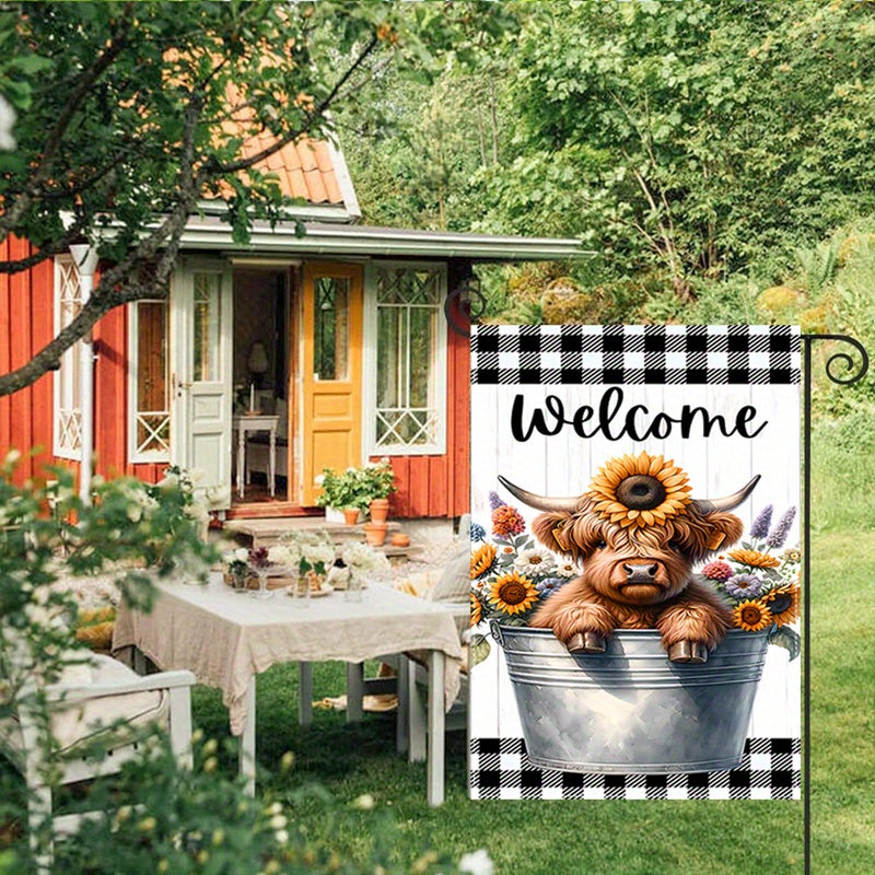 Cute Highland Cow Welcome Garden Flag