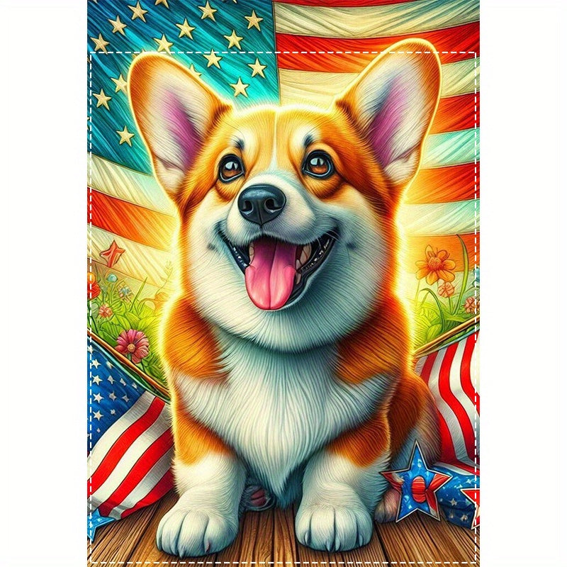 American US Garden Flag With Corgi Dog