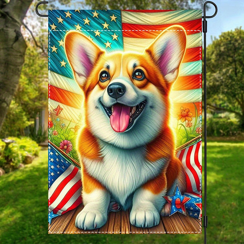 American US Garden Flag With Corgi Dog