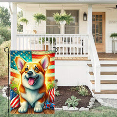 American US Garden Flag With Corgi Dog