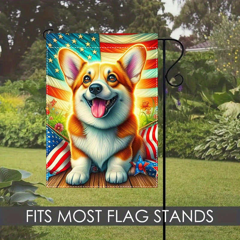 American US Garden Flag With Corgi Dog