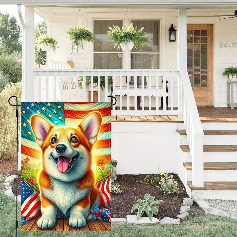 American US Garden Flag With Corgi Dog