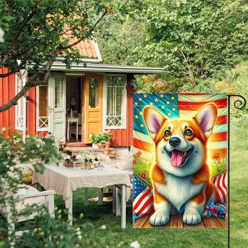 American US Garden Flag With Corgi Dog