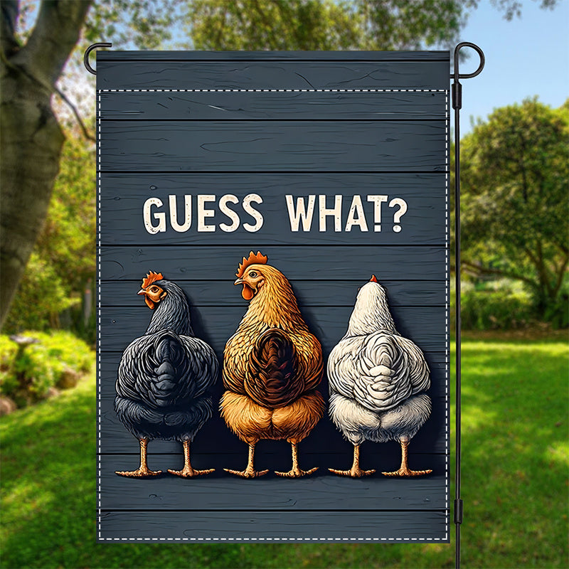 Funny 'Guess What? Chicken' Double-Sided Garden Flag