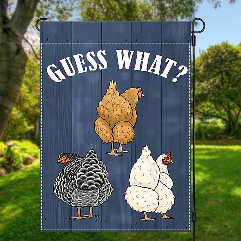 Funny 'Guess What? Chicken' Double-Sided Garden Flag