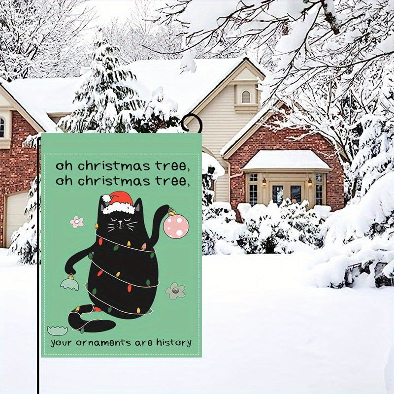 Festive Black Cat Christmas Garden Flag