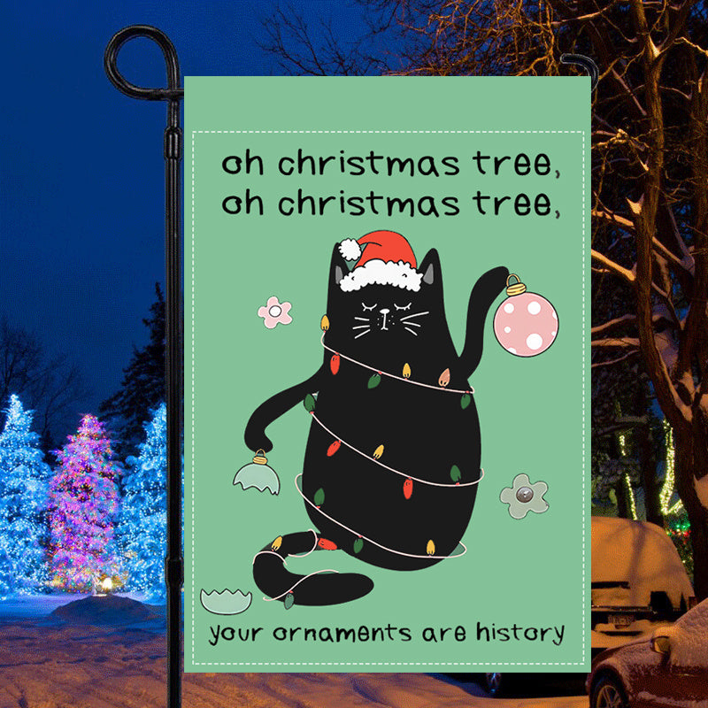 Festive Black Cat Christmas Garden Flag