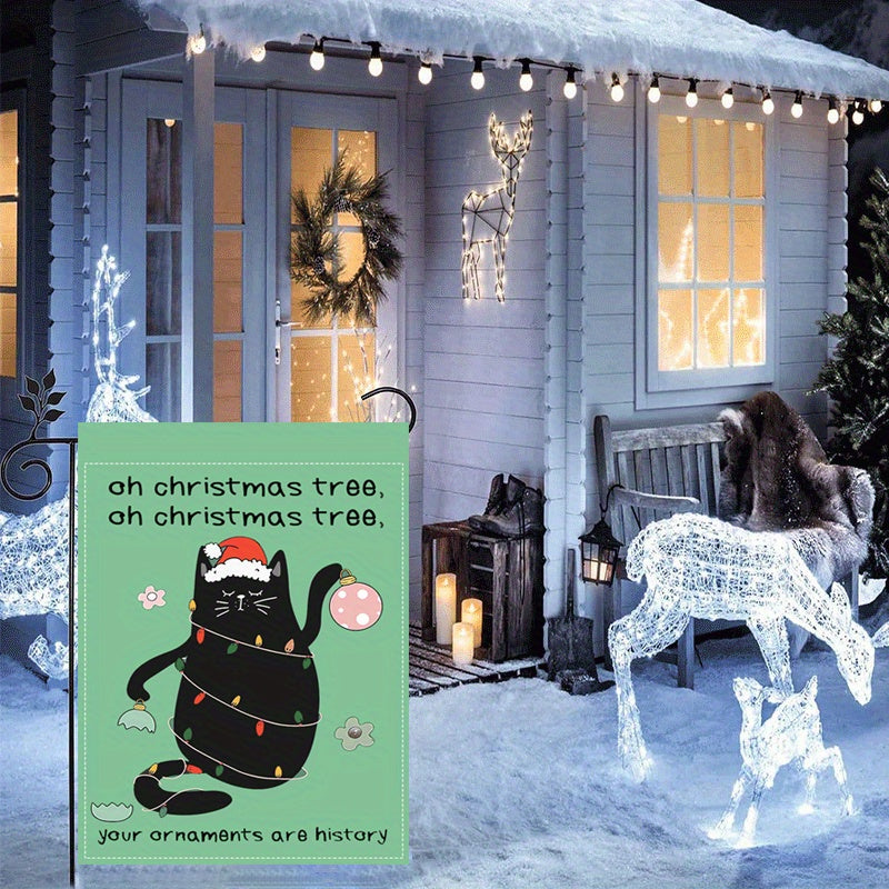 Festive Black Cat Christmas Garden Flag