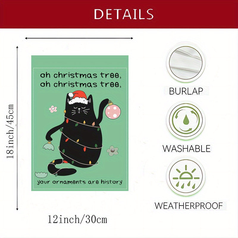 Festive Black Cat Christmas Garden Flag