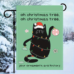 Festive Black Cat Christmas Garden Flag