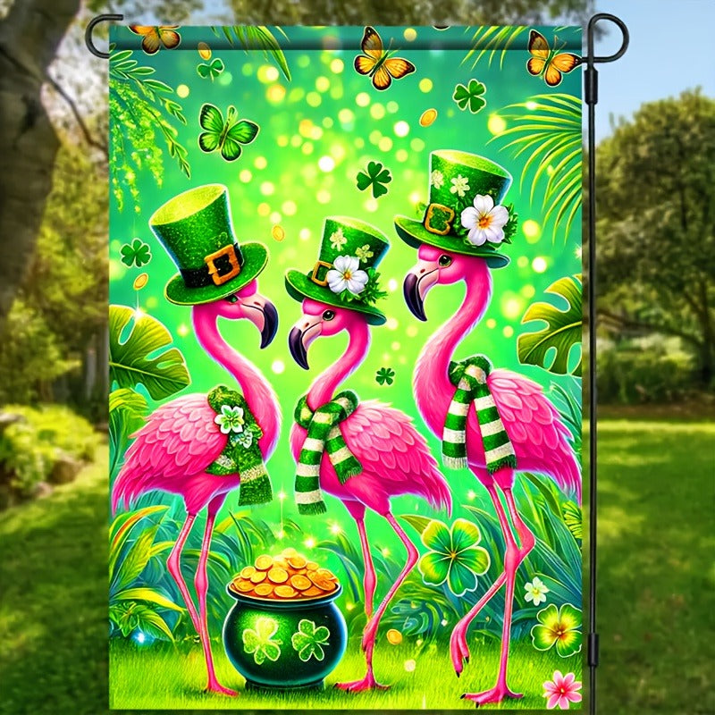 HEGO St. Patrick'S Day 12x18 Inch Durable Polyester Flamingo Garden Flag