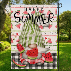 Double-Sided Polyester Happy Summer Gnome Garden Flag