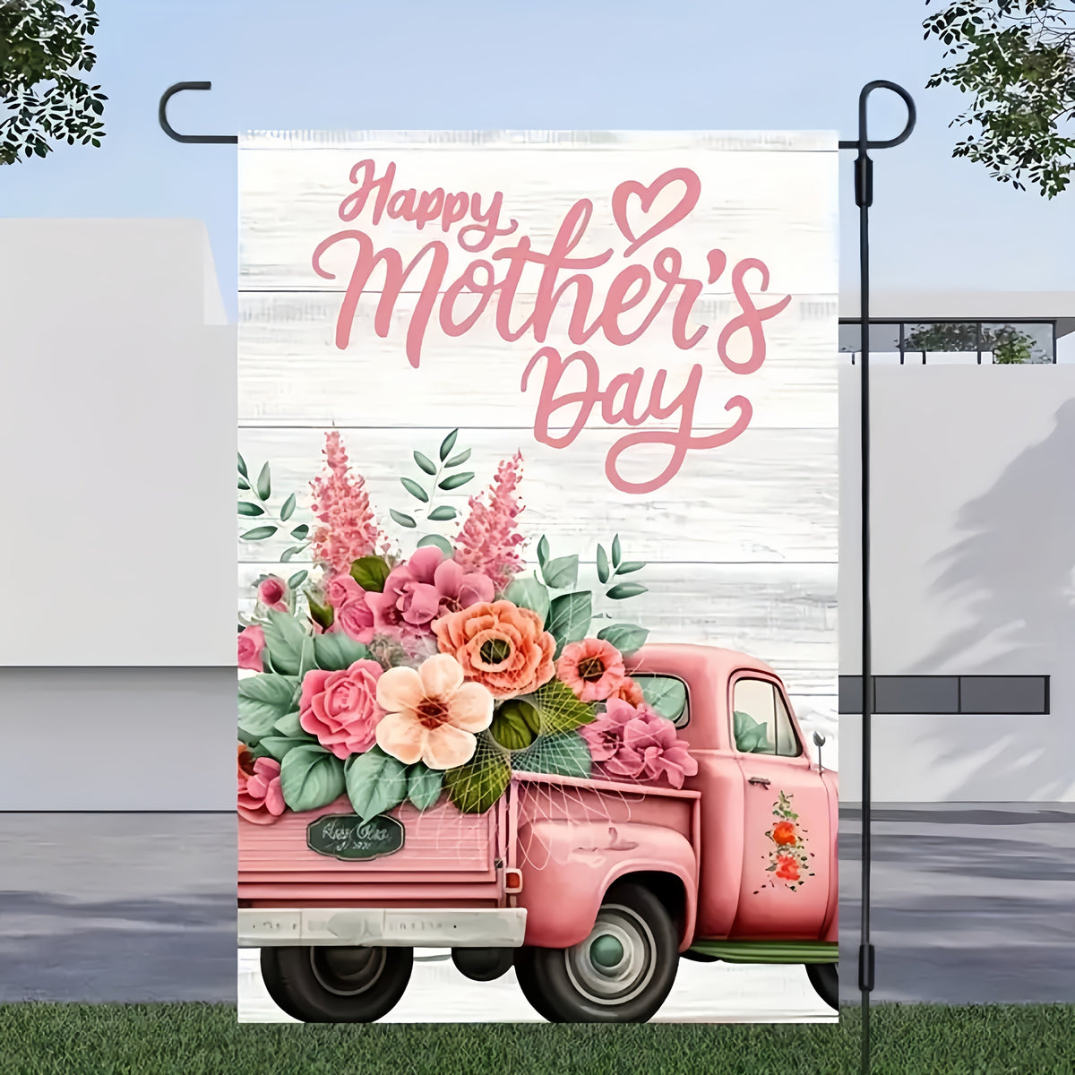 Happy Mother's Day Floral Truck Garden Flag