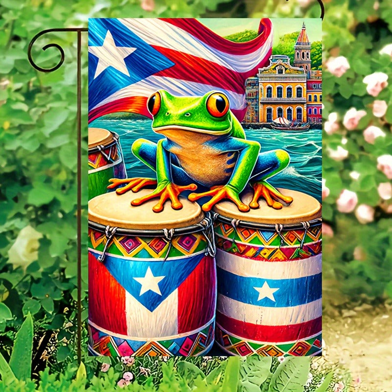 Vibrant Puerto Rico Coqui Frog Garden Flag