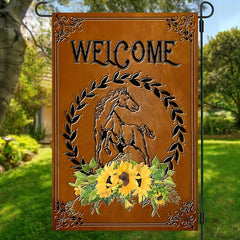 Charming Horse & Sunflower Welcome Garden Flag