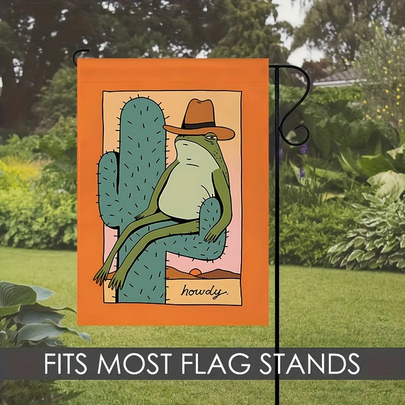 Vibrant Cowboy Frog Cactus Print Double Sided Polyester Garden Flag