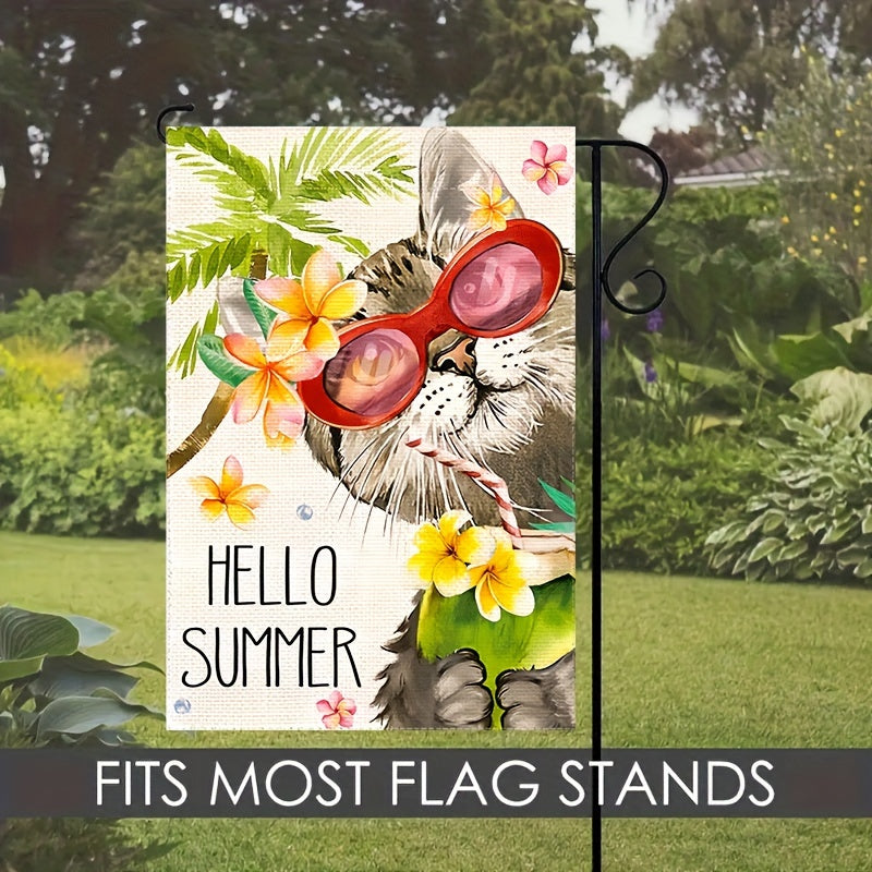 Hello Summer Floral Cat Garden Flag