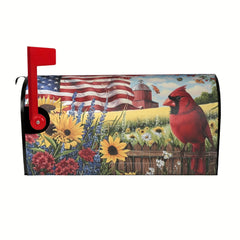 American Flags Sunflowers And Cardinal Bird Mailbox Cover