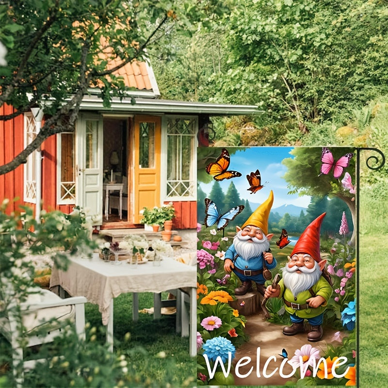 Charming Fairy Tale Forest Gnomes Welcome Garden Flag