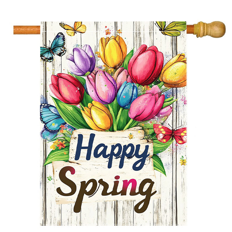 Welcome Spring Happy Tulip Garden Flag