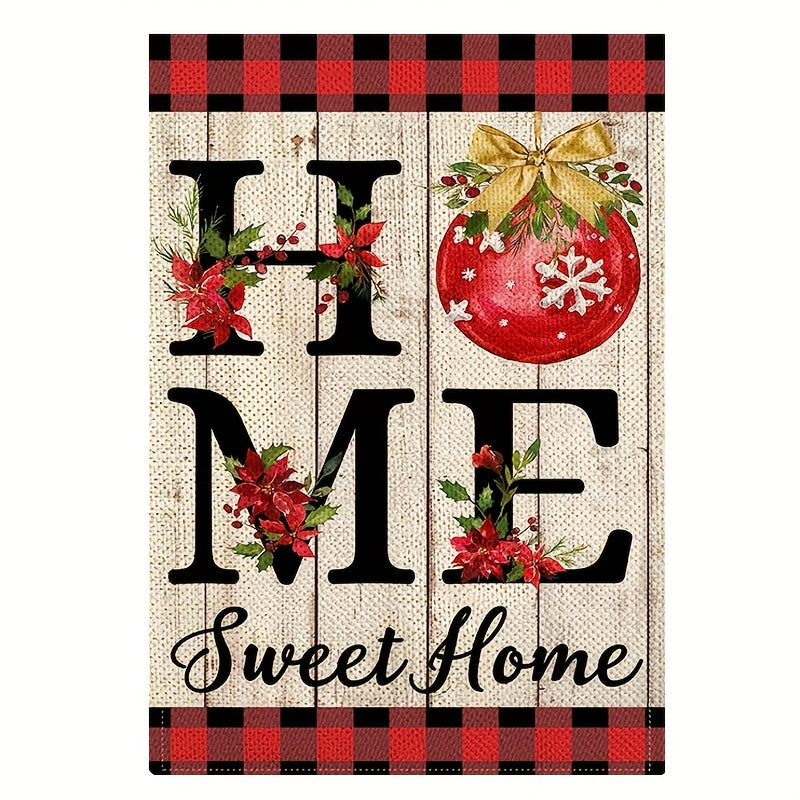 "Home Sweet Home" Red Checkered Burlap Christmas Flag