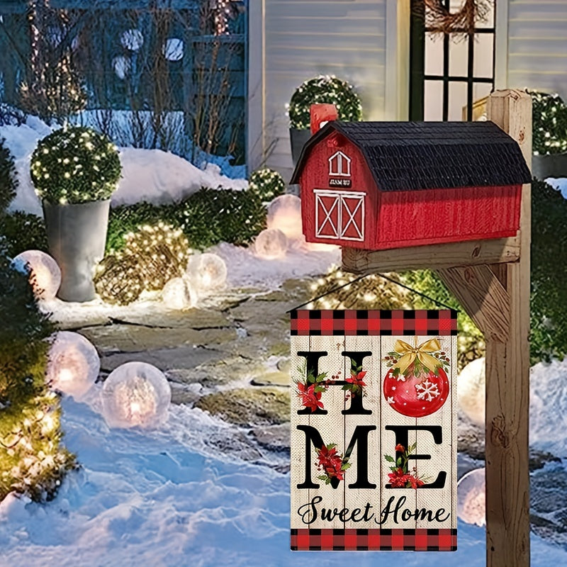 "Home Sweet Home" Red Checkered Burlap Christmas Flag