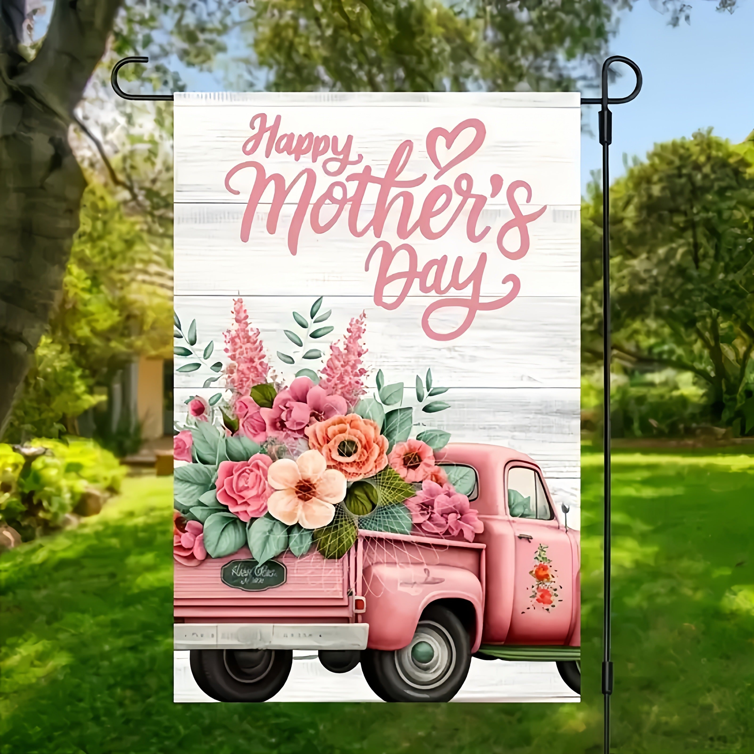 Happy Mother's Day Floral Truck Garden Flag