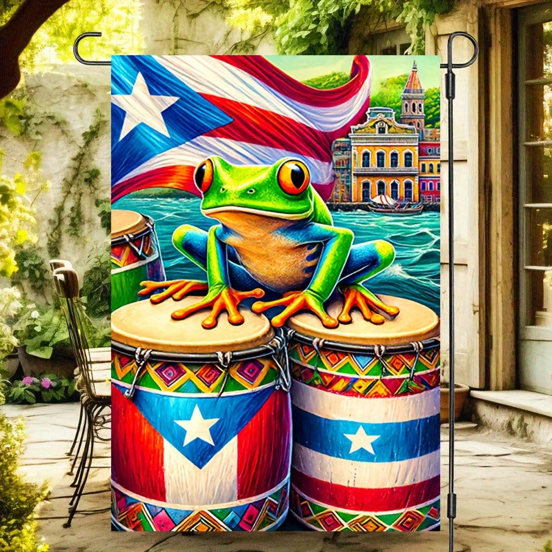 Vibrant Puerto Rico Coqui Frog Garden Flag