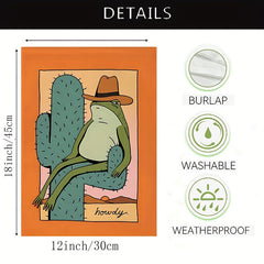 Vibrant Cowboy Frog Cactus Print Double Sided Polyester Garden Flag