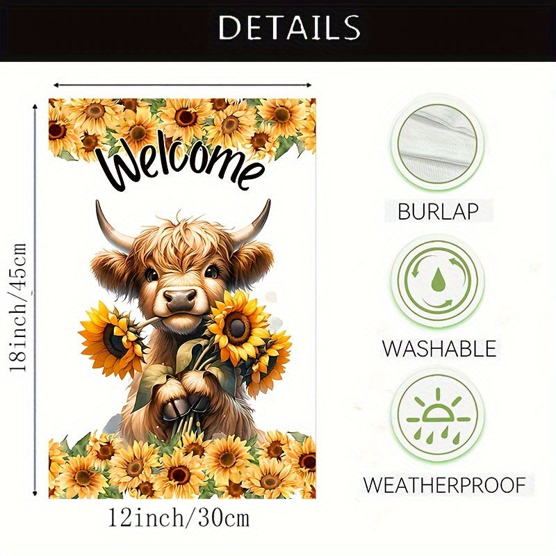 Rustic Highland Cow Sunflower Garden Flag