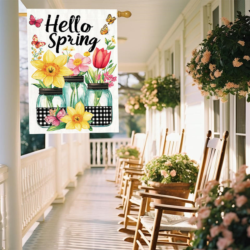 Welcome Spring Mason Jar Flowers Decorative Flag