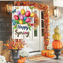 Welcome Spring Happy Tulip Garden Flag