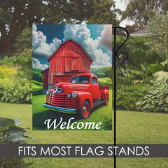 Rustic Red Truck Welcome Garden Flag