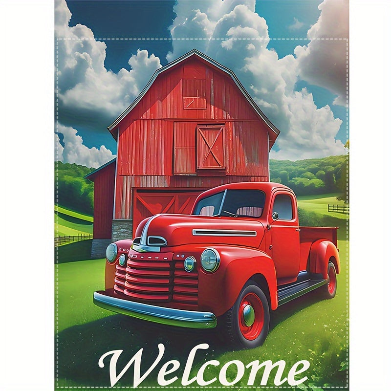 Rustic Red Truck Welcome Garden Flag